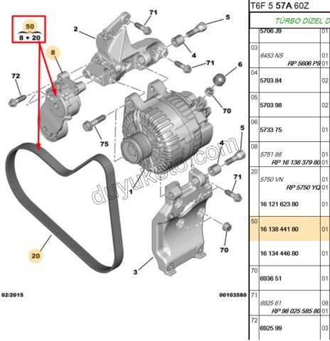 Alternatör V Kayış Kiti (Gergi Kütüklü) 1.4HDİ/1.6HDİ Euro4 P307