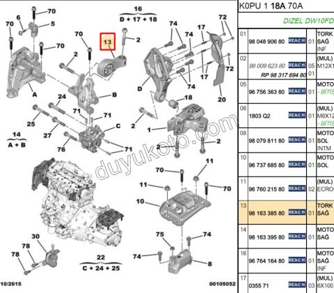 TAKOZ MOTOR UST KOL R EXP4 SCD4 P3082 DW10FD
