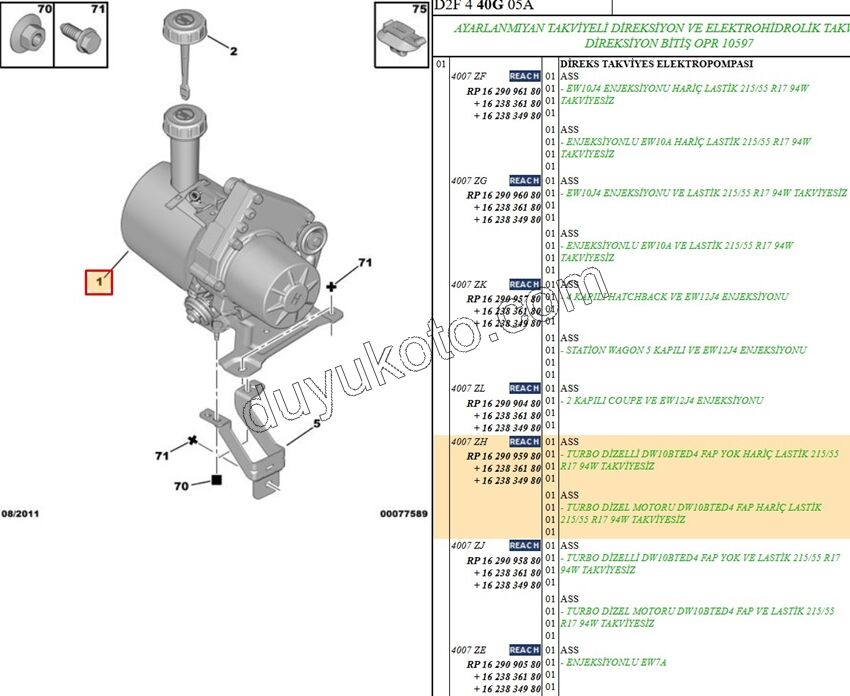 Direksiyon Pompası P407 DW10 8V 17 JANT
