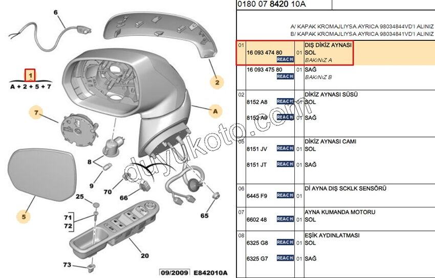 Citroen C3 Picasso Dikiz Aynası Sol 2008/2017
