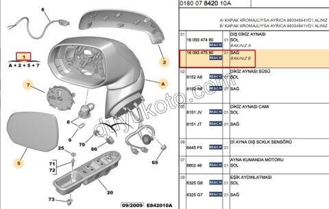Citroen C3 Picasso Dikiz Aynası Sağ AST 2008/2017