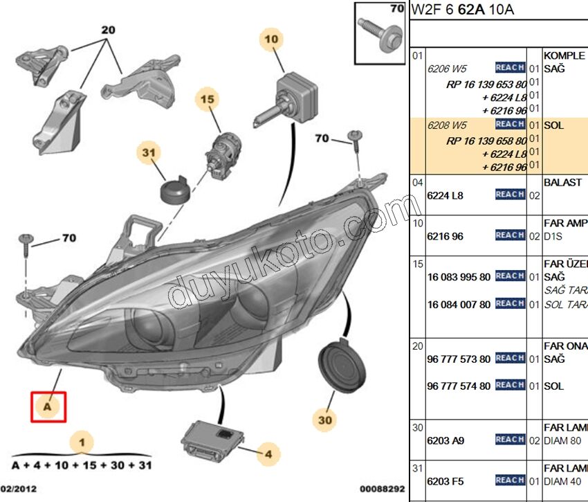 Peugeot 508 Far Sol XENON 2011/2014