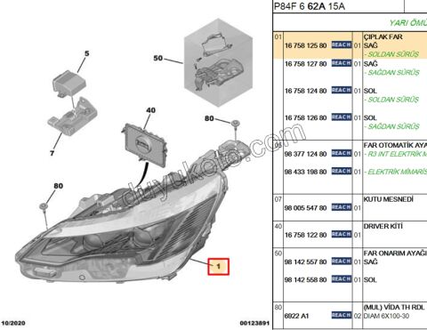 Peugeot 3008 5008 Far Sağ MQ (Ledli) 2016/2020