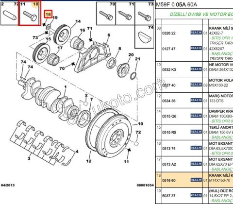 CIVATA KRANK DISLI KASNAK 1.9D, 1998/2003 14X150-70 PUL