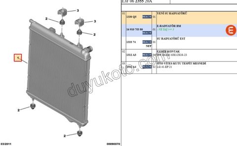 Motor Su Radyatörü P207 P208 C31 1.4HDİ Euro4 02/11