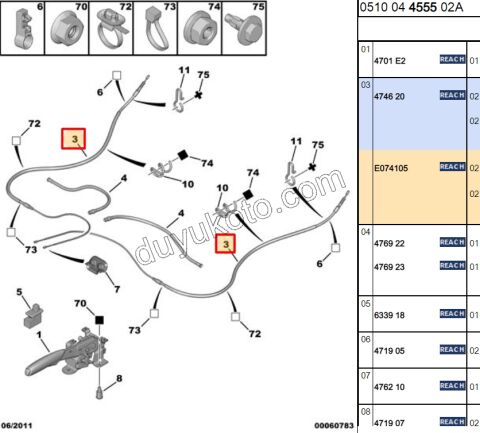 El Fren Teli Sağ/Sol P307 P307CC C41VTS 1P
