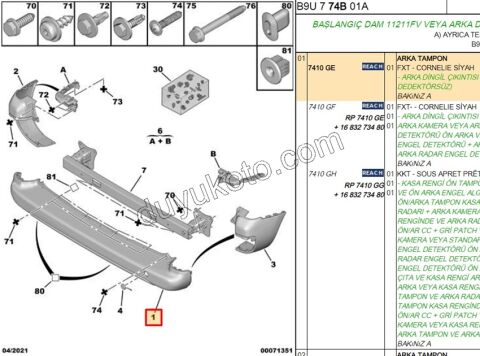 TAMPON ARKA ORTA PRT3 AST+ SENSOR YOK
