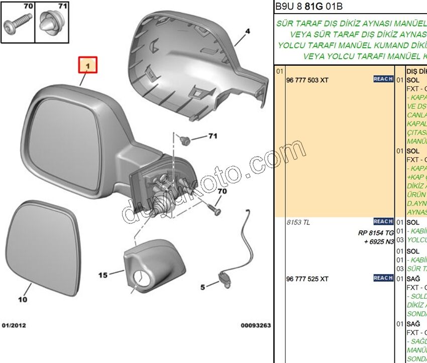 Peugeot Partner Dikiz Aynası Sol MANUEL 2008/2012