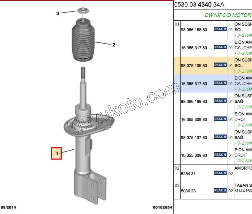 Ön Sol Amortisör C42 DS41 P30081 P50081