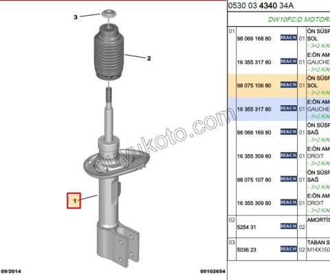 Ön Sol Amortisör C42 DS41 P30081 P50081
