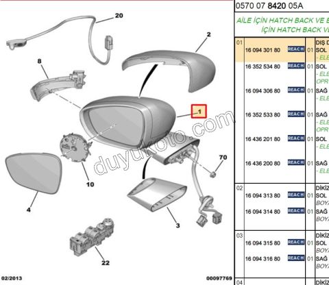 Citroen C4 Picasso Dikiz Aynası Sol EM (Elektrikli Katlanırlı Astarlı) 2013/2018