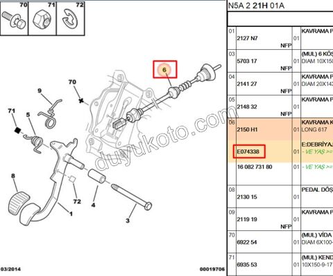 Debriyaj Teli P306 TU5JP Kurmasız 617CM