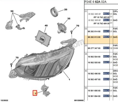 Peugeot 2008 Far Bağlantı Ayağı Sağ 2019/2023