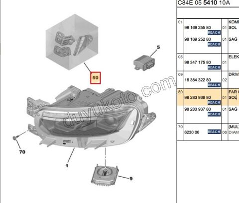 Citroen C5 Aircross Far Tamir Takımı Sol 2019/2022