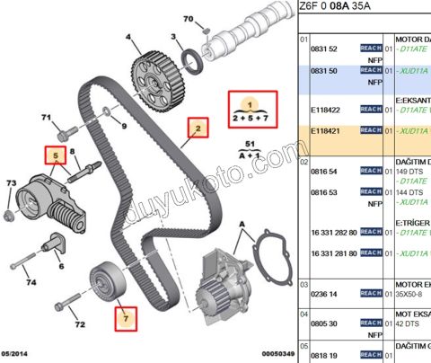 Eksantrik/Triger Kayış Seti P605 XUD11A