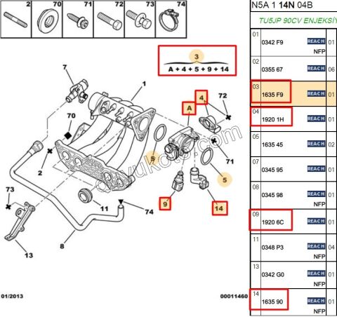 GAZ KELEBEGI TU5JP 90CV P206 P306 1920.1H + 1920.6C + 1635.90