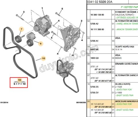Alternatör V Kayış Kiti (Gergi Kütüklü) Klimasız PBP 1.3HDI
