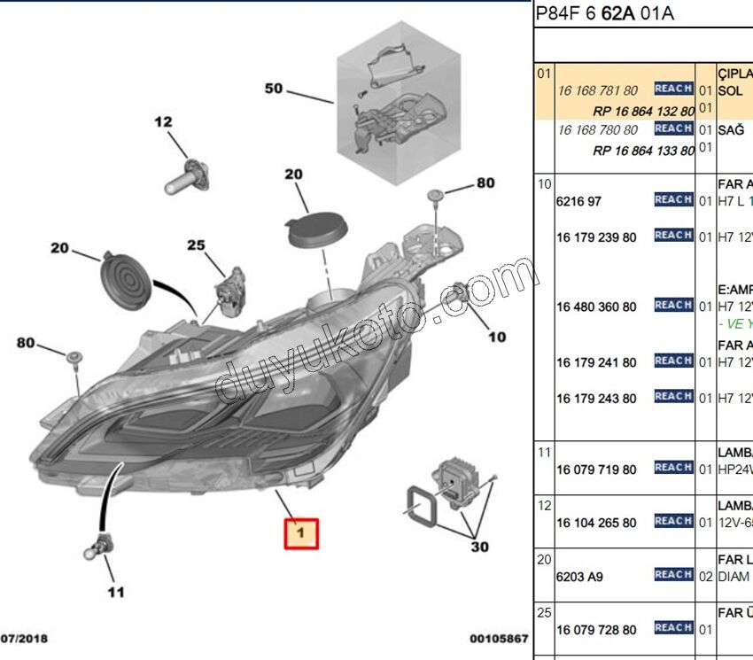 Peugeot 3008 5008 Far Sol HALOJEN H7 + HB3 9005 + HP24W 2016/2020