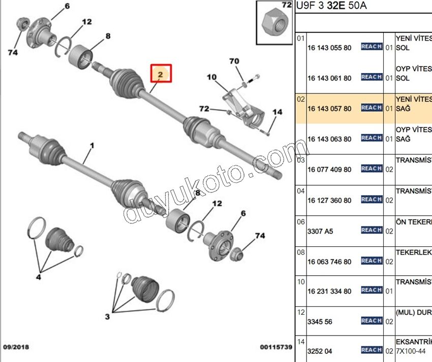 Aks Mili Sağ BXR3MQ 2.2HDİ 156HP Euro6.3 165HP