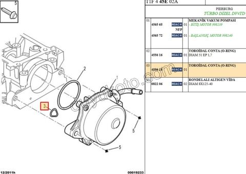 Vakum Pompası Contası (Oring) 1.4HDİ Euro4 02/11 1.4HDİ 16V Euro4 2.0HDI 8V