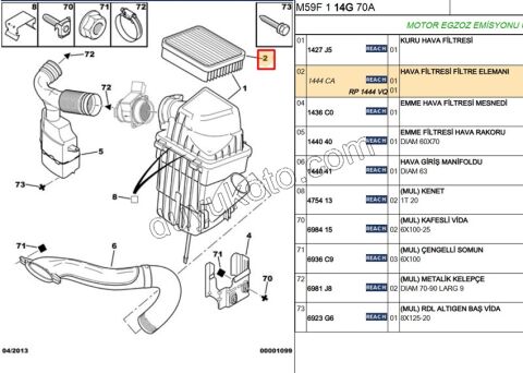 Peugeot Partner Citroen Berlingo Hava Filtresi 1.9D,Y.M 03/09 DW10