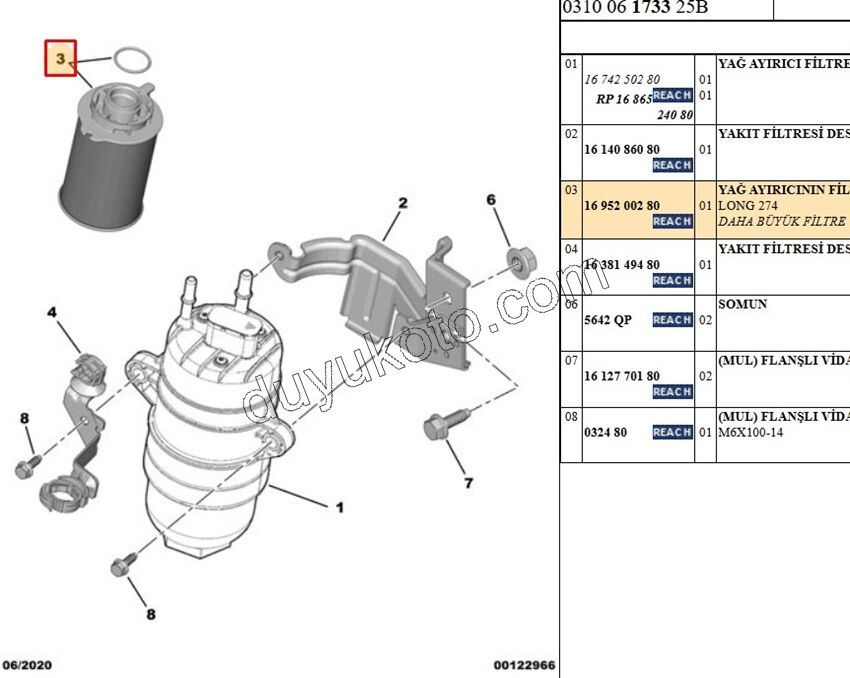 Mazot Yakıt Filtresi BXR3MQ DW10F DW12R EURO6.4 UZUN TIP
