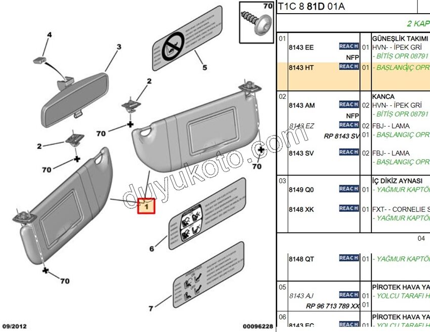 Güneşlik Takım P206 COUPE