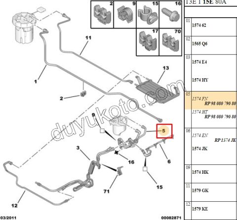 HORTUM MAZOT FILTRE CIKIS 1.4HDİ Euro5 12/16 P2081