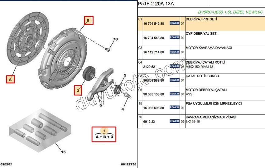 DEBRIYAJ SET P308 P5 EXP4 1.5HDİ Euro6 C 6VIT EURO 6.4