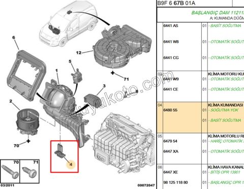 Kalorifer Rezistansı Manuel Klima PRT3