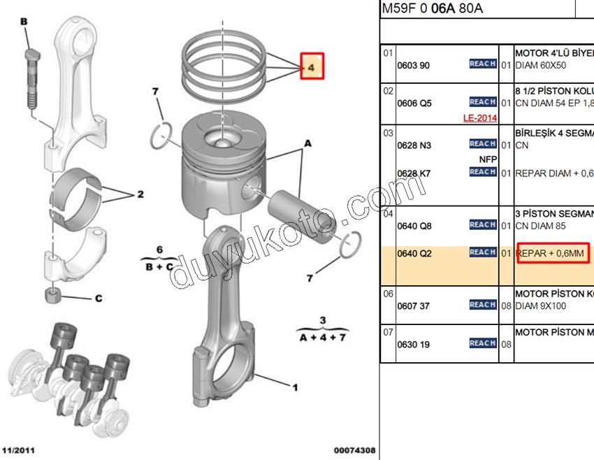 SEGMAN TK X4AD 85MM+ 0.60 DW10 8V 2.0HDİ 16V 136HP DW12
