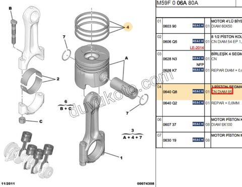 SEGMAN TK X4AD STD 85MM DW10 8V 2.0HDİ 16V 136HP DW12
