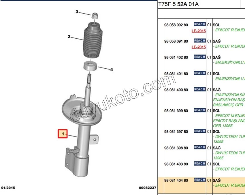 Ön Sağ Amortisör RCZ 1.6THP 270HP