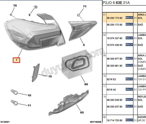 Opel Corsa Stop Lambası Sol Dış (Çamurlukta) 2019/2023