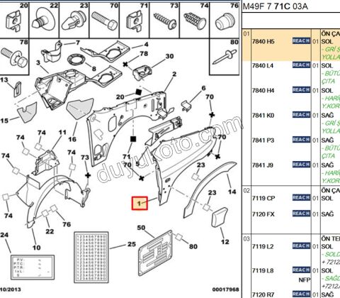 Çamurluk Ön Sol PRT1 BR1 97/03