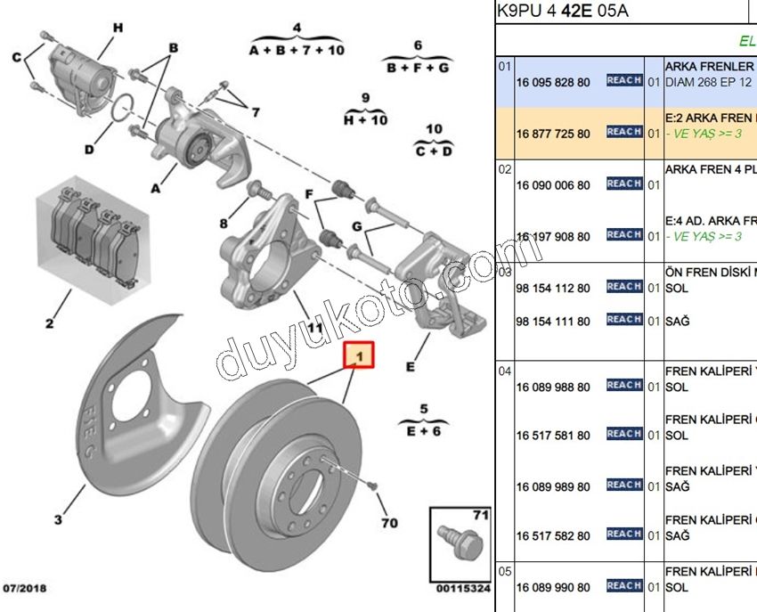 2019> Partner Rifter Berlingo Combo Doblo Proace City Fren Diski Arka Tk P3082 P30082 C4PC2 P408