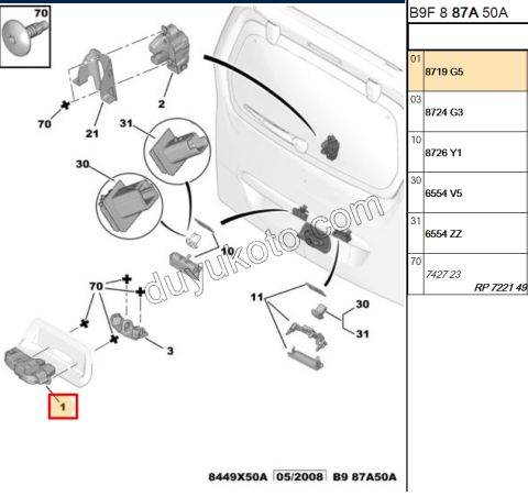 KILIT BAGAJ KAPAK IC PRT3 P207 P207CC P207SW P3081SW C3PCS
