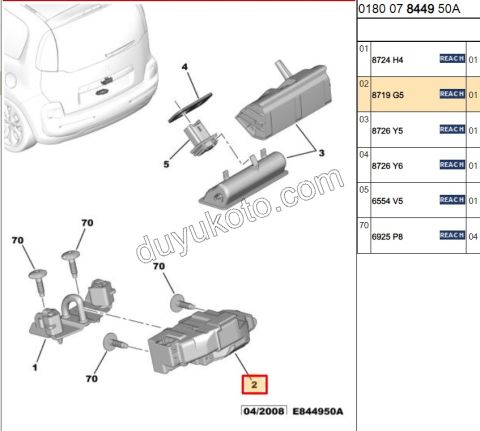 KILIT BAGAJ KAPAK IC PRT3 P207 P207CC P207SW P3081SW C3PCS