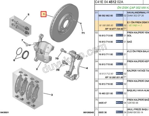 Ön Fren Diski P207RC P307CC