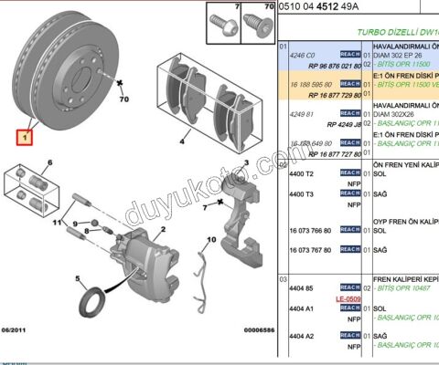 Ön Fren Diski P207RC P307CC
