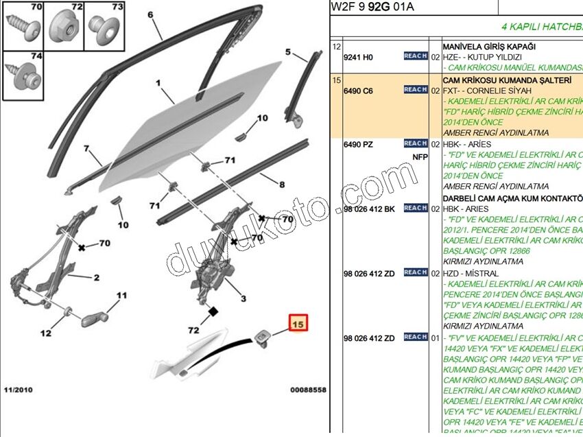 Arka Cam Açma Anahtarı Sağ/Sol P5081 C53 4PIN