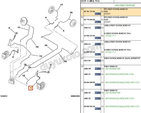 Fren Hortumu Ön Sol P301 GRI KLIPS