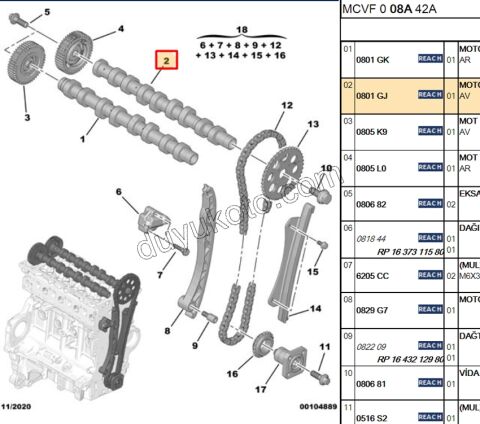 Egzoz Eksantrik Mili PBP 1.3HDI