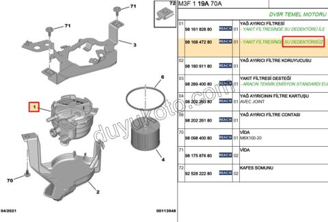 Komple Mazot Filtresi 1.5HDİ Euro6 D SENSOR