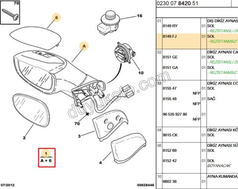 Citroen C3 Dikiz Aynası Sol 2002/2006