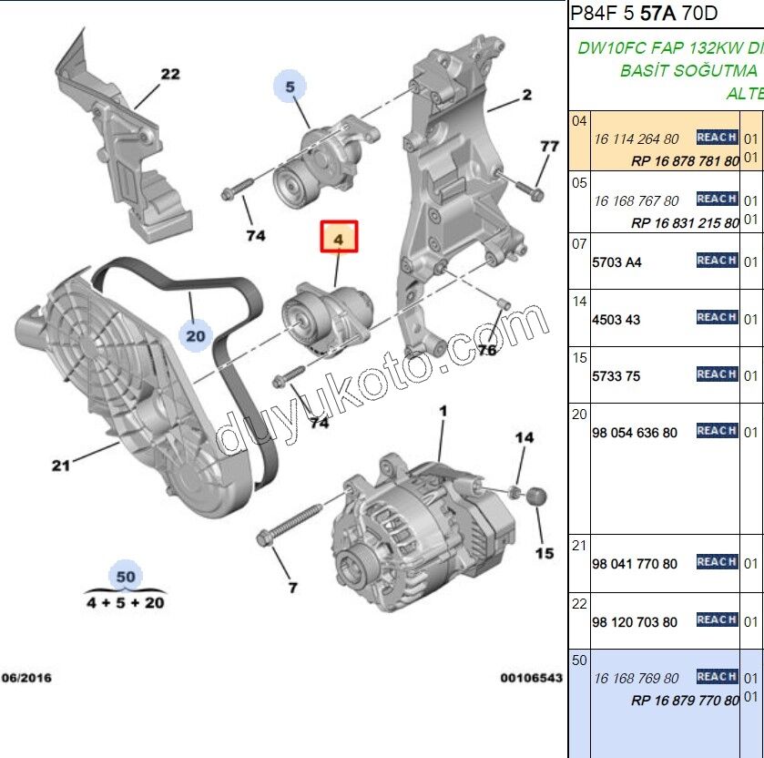 Alternatör (V Kayış) Gergi Rulmanı DW10F