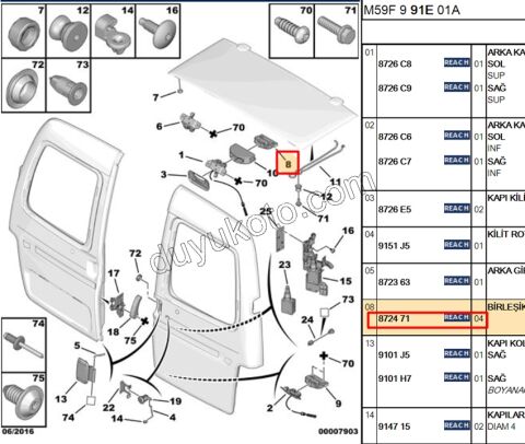 KARSILIK BAGAJ KILIT ALT/ UST R / L PRT1 PRT2 2P