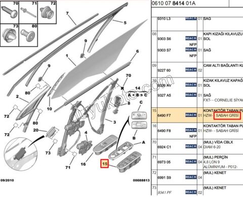 Ön Cam Açma Anahtarı Sol (Sürücü) C53 X7 HZW SABAH GRİSİ 3SOK 6+6+20 PIN