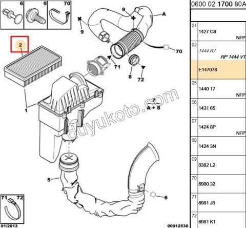 Peugeot 406 Hava Filtresi EXP1 EW10J4 DW10 DW12