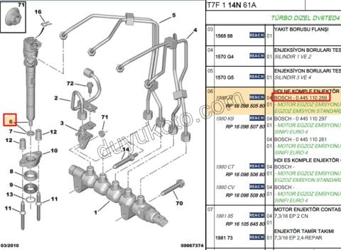 ENJEKTOR 1.6HDİ Euro4 110HP YM P207P307 P407